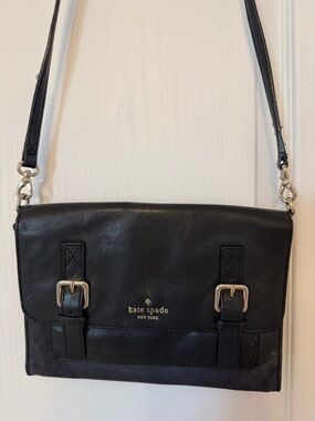 kate spade Black Leather Buckle-Front Crossbody